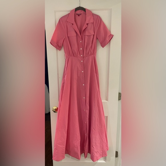 STAUD Millie Recycled Poplin Maxi Shirt Dress Pink size 2 - Picture 4 of 6